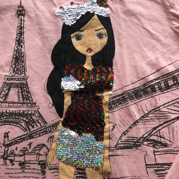 Sweet Kiss Pink Long Sleeves T-Shirt A Girl In Paris Girls Size 10/12 Top Casual - Picture 10 of 14